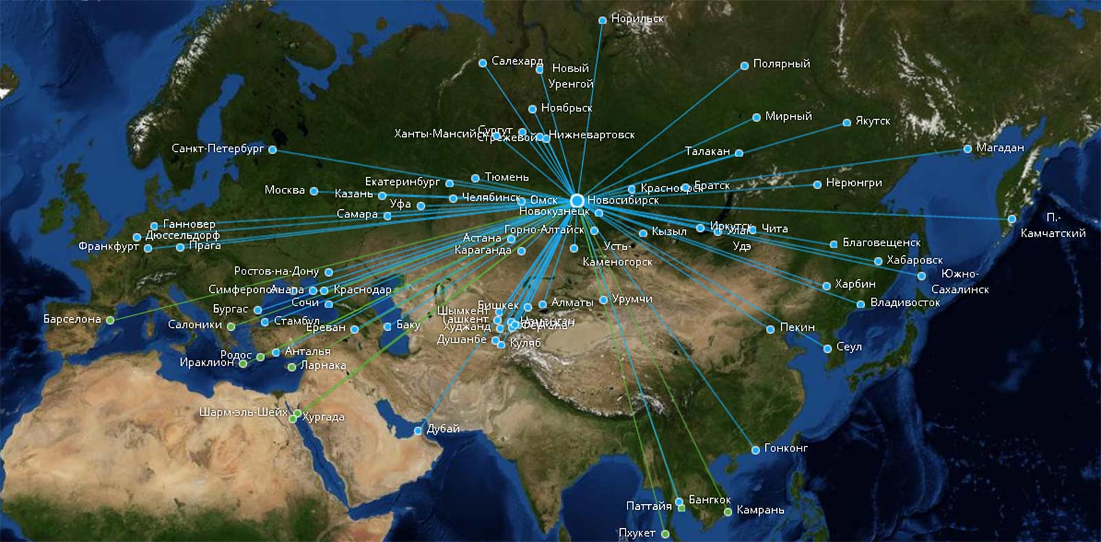 Карта полетов по россии